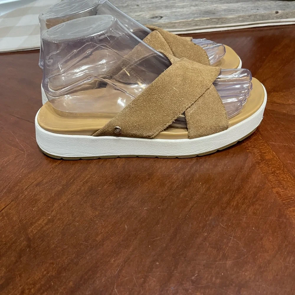UGG Tan Suede Crisscross Slide Sandals - Picture 10 of 10